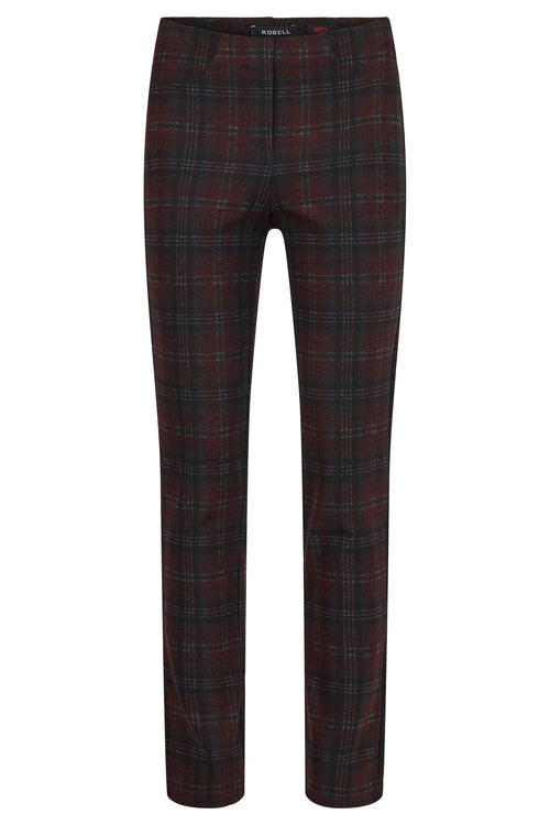 An image of the Robell Bella Tartan Trousers in Red.