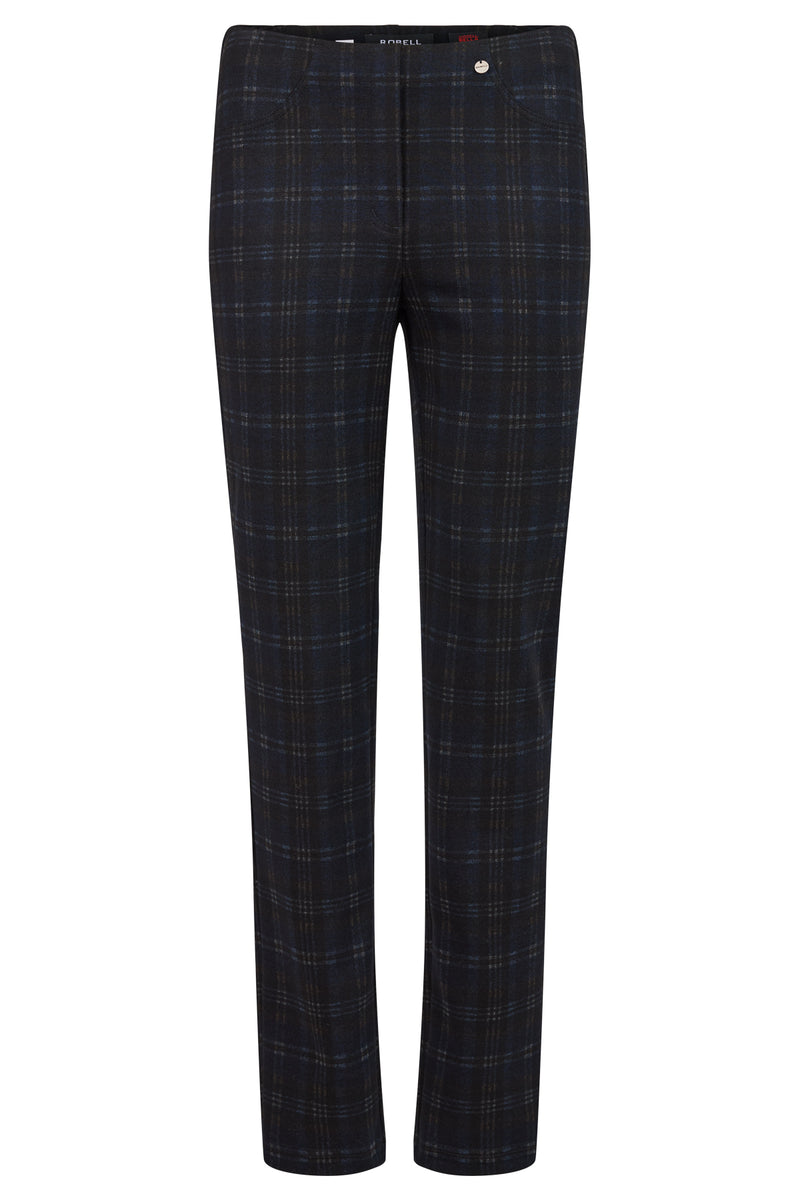 An image of the Robell Bella Tartan Trousers in Navy.