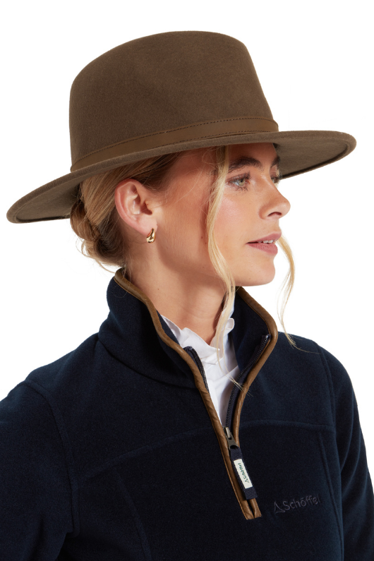 An image of the Schoffel Willow Fedora in Chocolate.