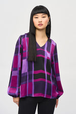 An image of the Joseph Ribkoff Plaid Top in Purple/Black.