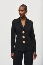 An image of a model wearing the Joseph Ribkoff Statement Blazer in Black.