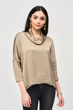 An image of a model wearing the Joseph Ribkoff Cowl Neck Top in Java.