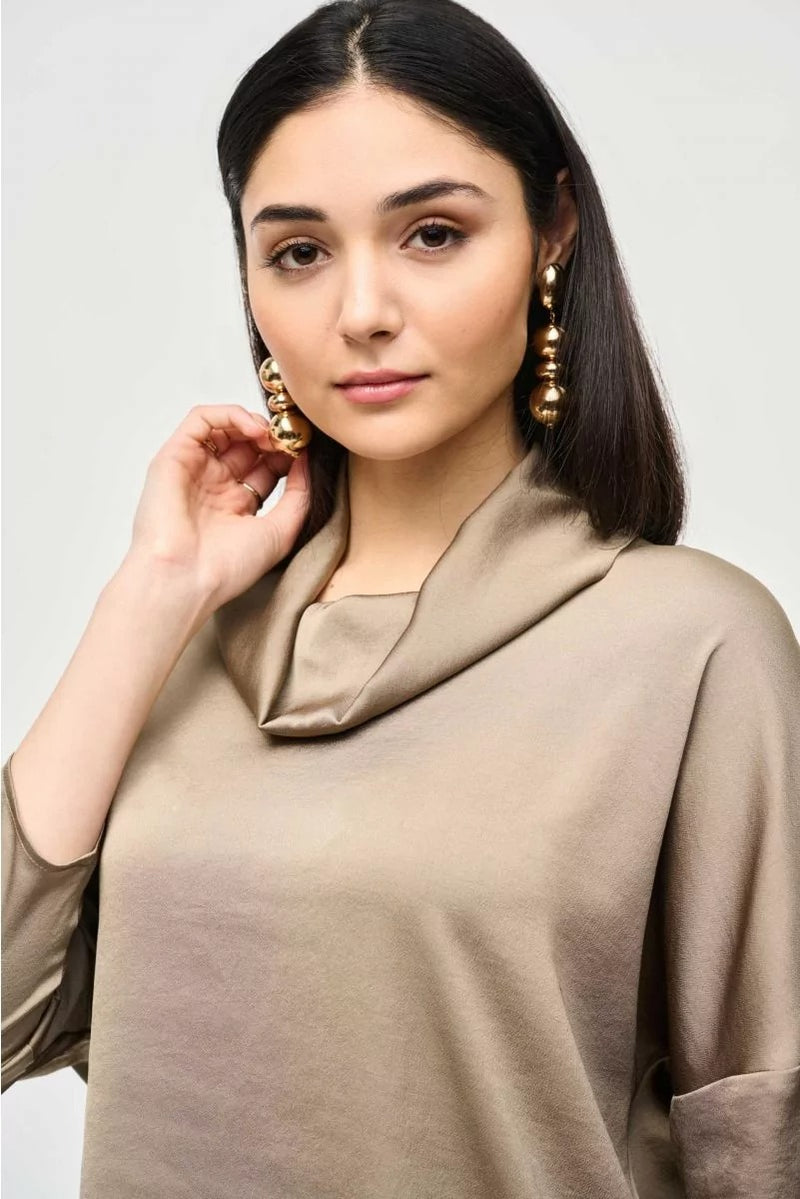 An image of a model wearing the Joseph Ribkoff Cowl Neck Top in Java.