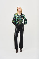 An image of a model wearing the Joseph Ribkoff Collared  Blouse in Black/Multi.