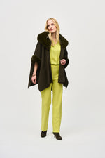 An image of the Joseph Ribkoff Faux Fur Cape in Khaki.