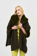 An image of the Joseph Ribkoff Faux Fur Cape in Khaki.