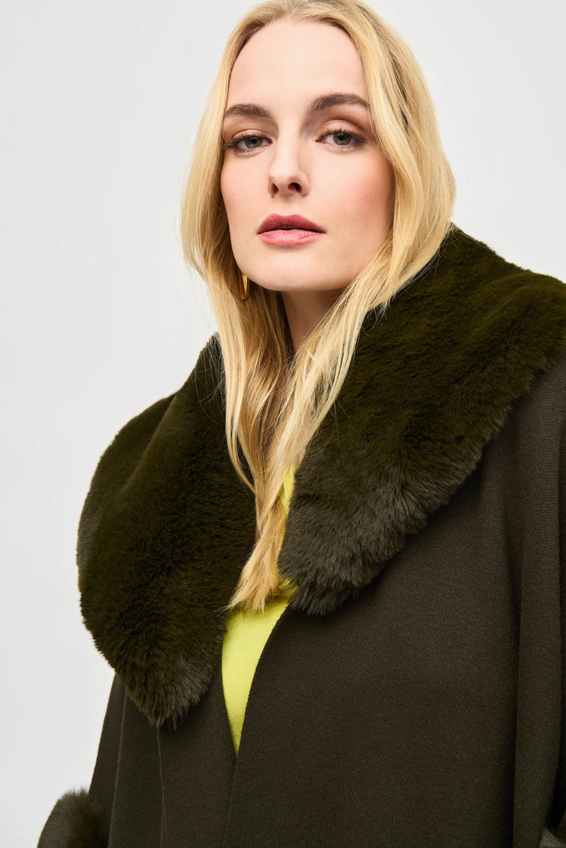 An image of the Joseph Ribkoff Faux Fur Cape in Khaki.