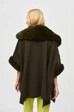 An image of the Joseph Ribkoff Faux Fur Cape in Khaki.