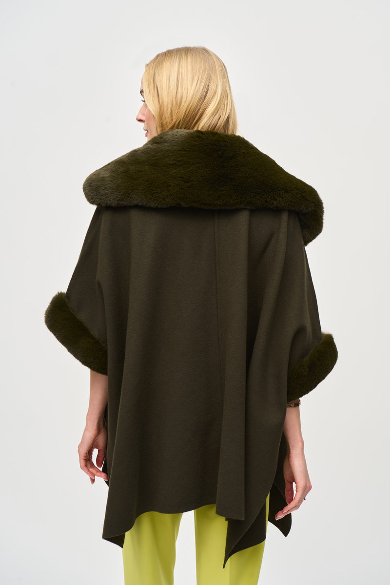 An image of the Joseph Ribkoff Faux Fur Cape in Khaki.