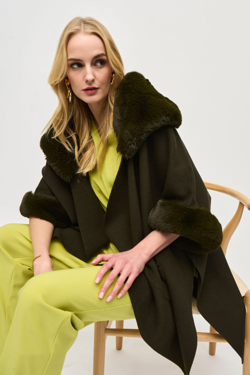 An image of the Joseph Ribkoff Faux Fur Cape in Khaki.