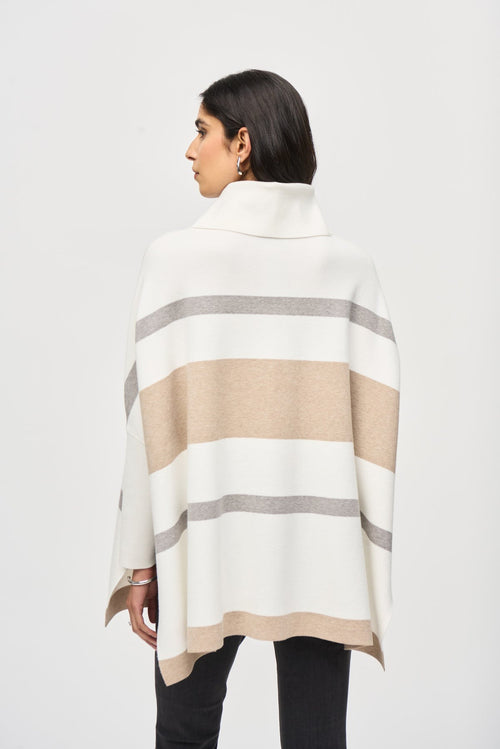 An image of the Joseph Ribkoff Striped Poncho in Vanilla/Oatmeal Melange/Grey.