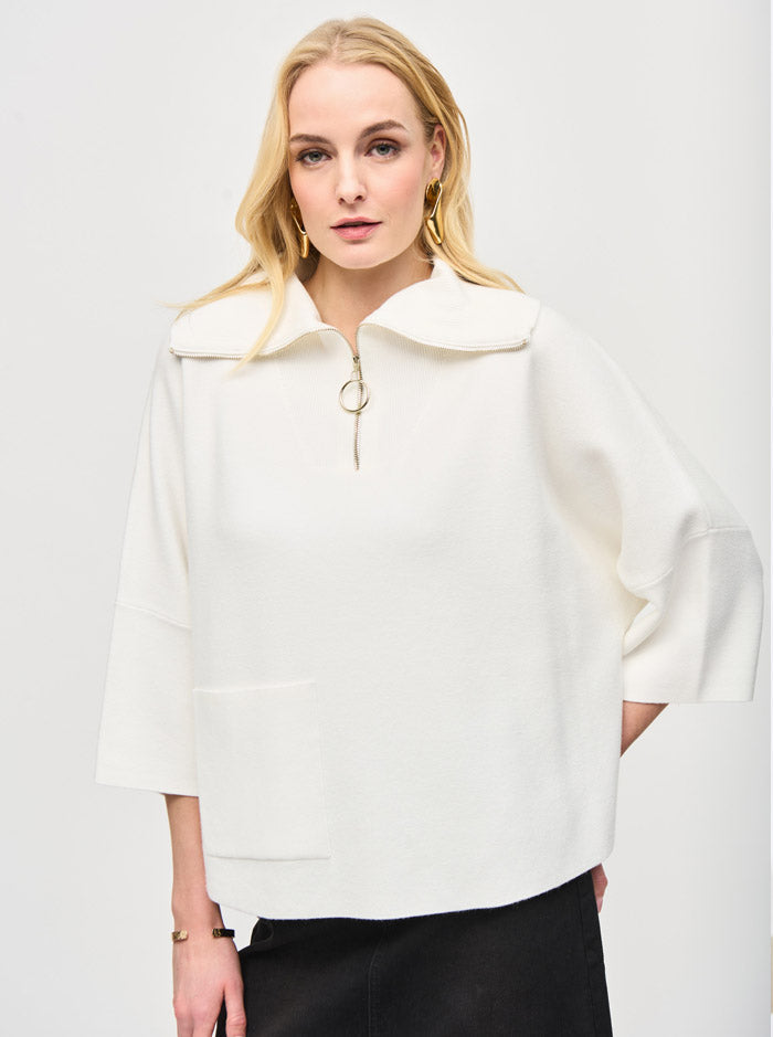 An image of a model wearing the Joseph Ribkoff Knit Top in Vanilla.