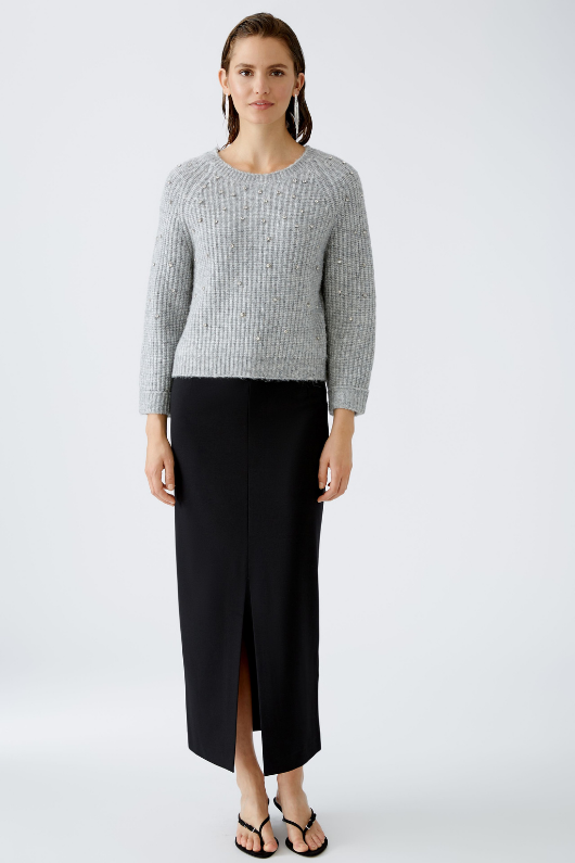 An image of the Oui Jumper With Diamante Detail in River Stone.