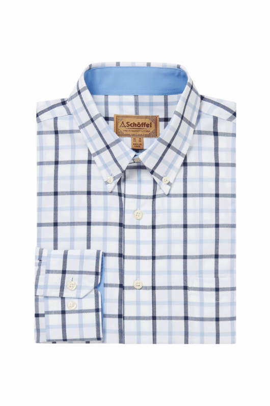 An image of the Schoffel Brancaster Classic Shirt in Imperial Blue Check.