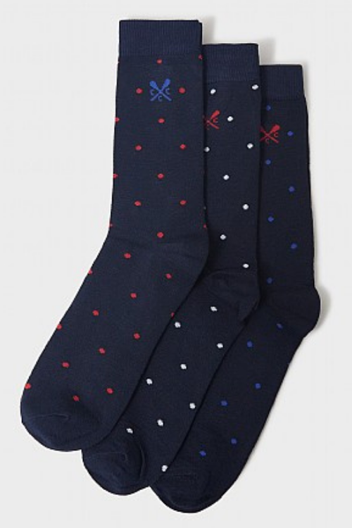 An image of the Crew Clothing 3 Pack Bamboo Socks in Navy/Sky Blue/Red.