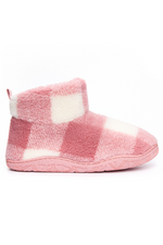 An image of the Bedroom Athletics Celeste Check Sherpa Slipper Boots in Pink Check.