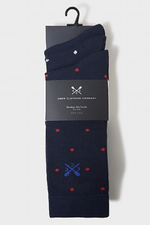 An image of the Crew Clothing 3 Pack Bamboo Socks in Navy/Sky Blue/Red.