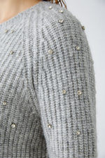 An image of the Oui Jumper With Diamante Detail in River Stone.