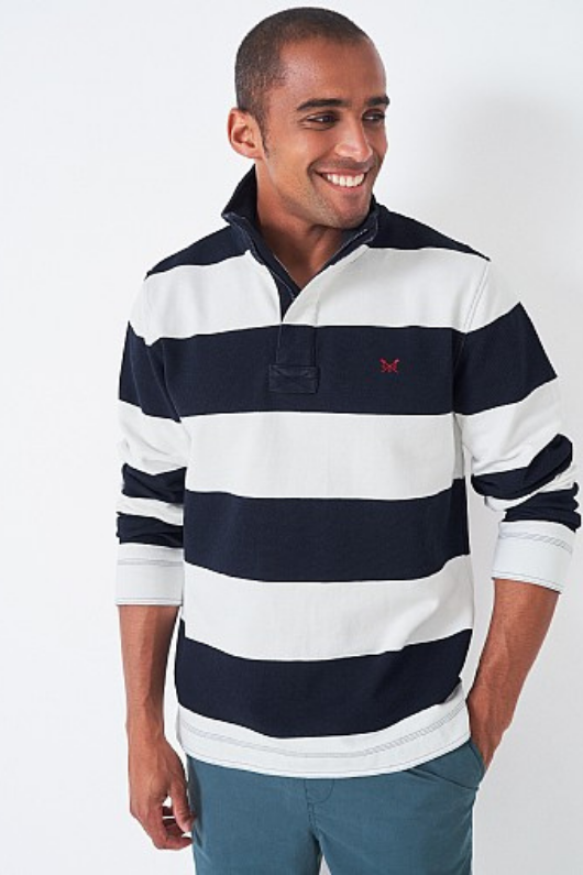 An image of the Crew Padstow Pique Sweatshirt in Navy/White.