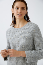 An image of the Oui Jumper With Diamante Detail in River Stone.