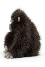 Jellycat Gomez Gorilla. A soft toy gorilla with fluffy dark fur, suedette hand and feet, and grumpy face.