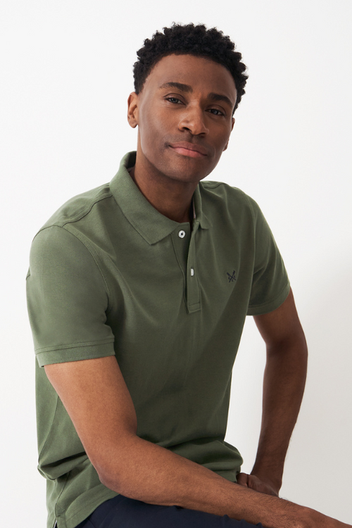 An image of the Crew Clothing Classic Pique Polo in Olive.