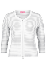 An image of the Betty Barclay Striped Short T-Shirt Jacket in the colour Grey White.