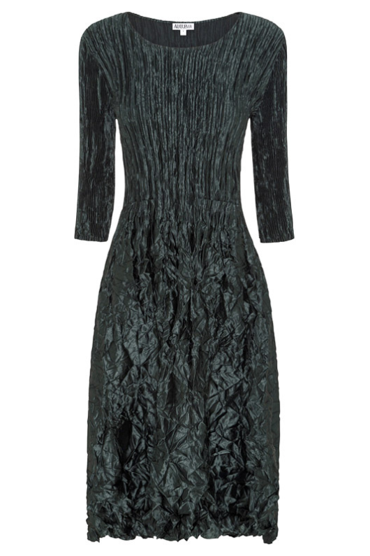 An image of the Alquema 3/4 Sleeve Smash Dress in Metallic Forest.