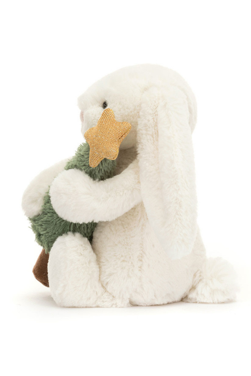 An image of the Jellycat Bashful Bunny with Christmas Tree.