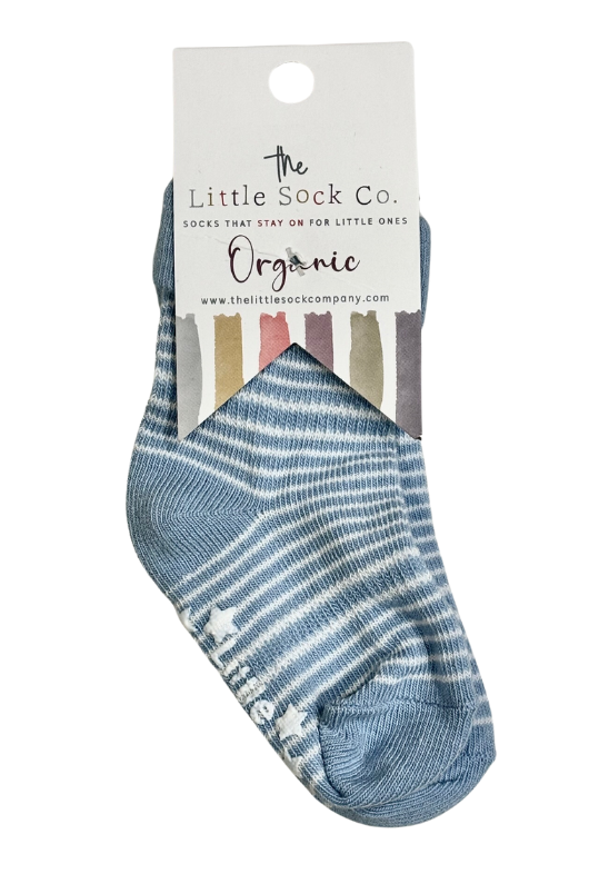 An image of The Little Sock Co Light Blue Stripe Non-Slip Stay On Socks.