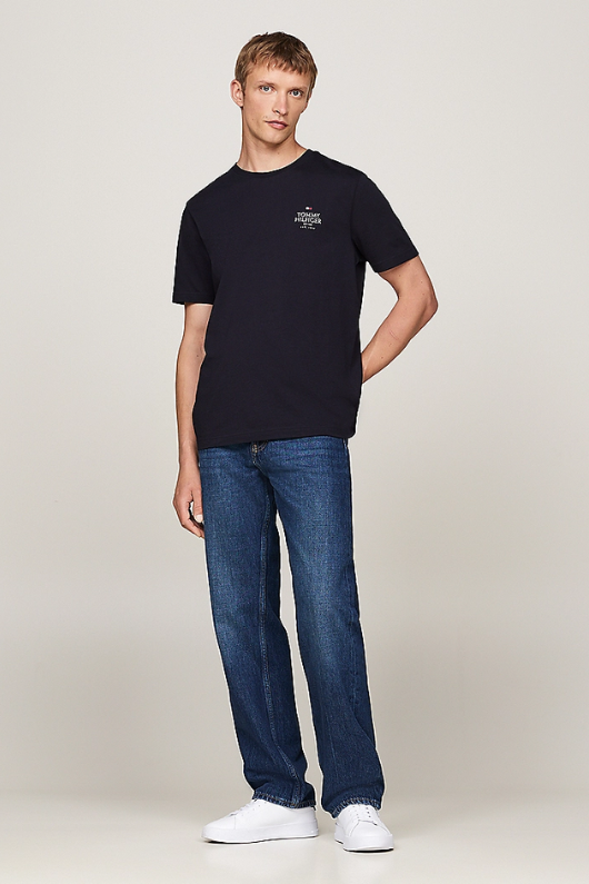 An image of the Tommy Hilfiger Logo Crew Neck Stack T-Shirt in Desert Sky.