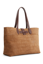 An image of the Fairfax & Favor Langham Suede Tote Bag in the colour Tan Croc.