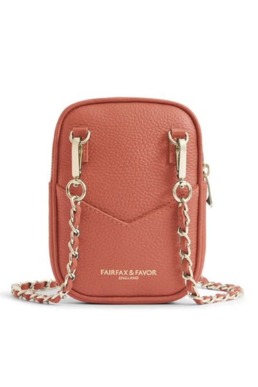 An image of the Fairfax & Favor Mini Finsbury Crossbody Bag in the colour Melon.