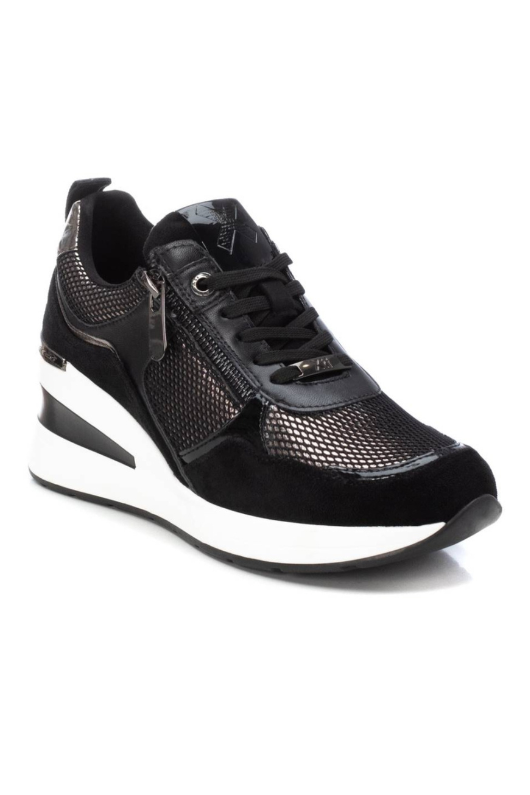 An image of the Xti Wedge Trainers in Black/Pewter.