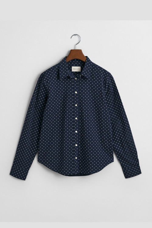 An image of the Gant Dot Print Cotton Voile Shirt in Evening Blue.