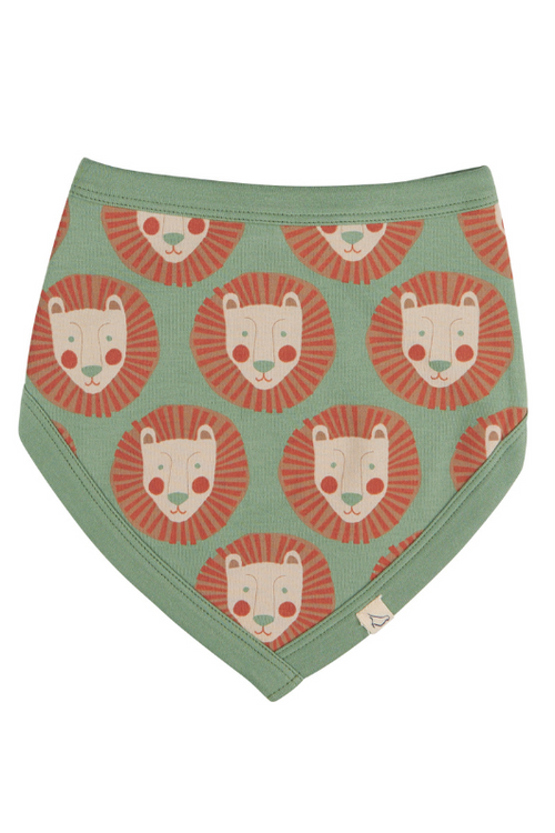 An image of the Pigeon Organics Bib in Lion Face Basil.