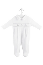 An image of the Dandelion Little Tractor Sleepsuit in White.