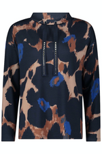 An image of the Betty Barclay Animal Print Sweatshirt in the colour Dark Blue/Camel.