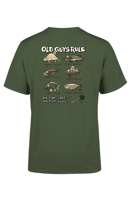 An image of the Old Guys Rule Bigger Fish II T-Shirt in Military Green.