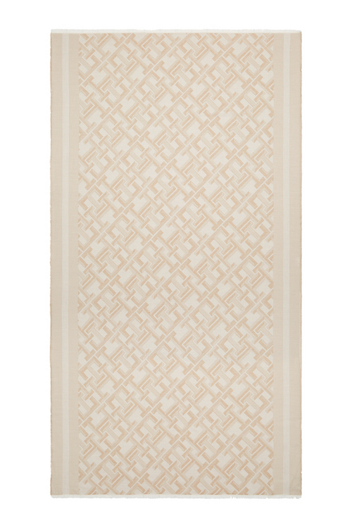 An image of the Tommy Hilfiger TH Monogram Jacquard Scarf in Classic Beige.