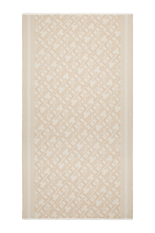 An image of the Tommy Hilfiger TH Monogram Jacquard Scarf in Classic Beige.