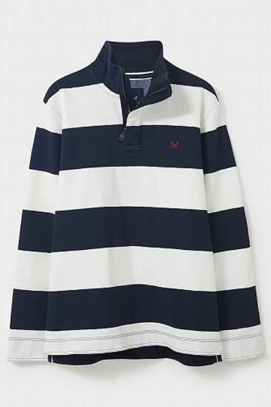 An image of the Crew Padstow Pique Sweatshirt in Navy/White.