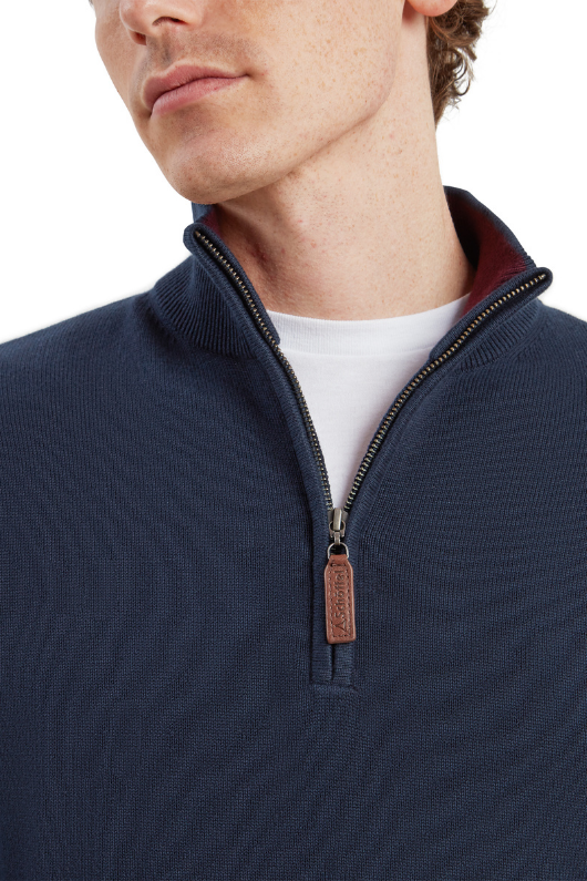 An image of the Schoffel Calton Cotton Cashmere 1/4 Zip in Petrol Blue.