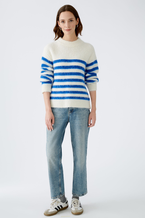 An image of the Oui Striped Jumper in Dark Blue White.