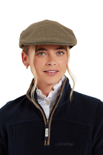 An image of the Schoffel Ladies Tweed Cap in Loden Green Herringbone.