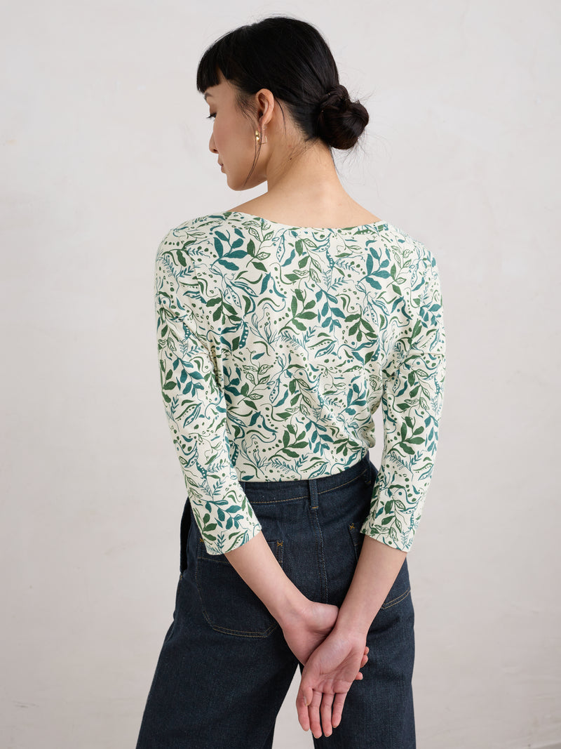 An image of the Seasalt Appletree 3/4 Sleeve Top in Wandering Peas Chalk.