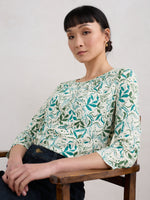 An image of the Seasalt Appletree 3/4 Sleeve Top in Wandering Peas Chalk.