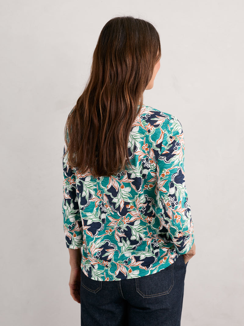 An image of the Seasalt 3/4 Sleeve Studio Glass Top in Teal.