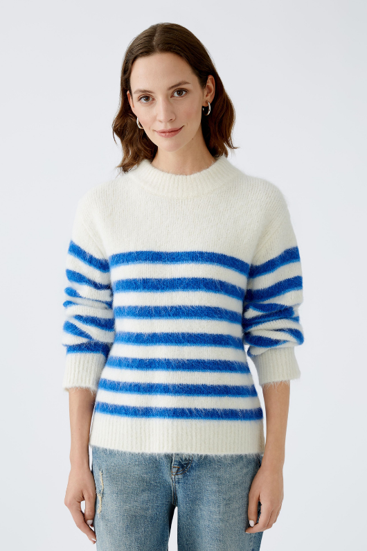 An image of the Oui Striped Jumper in Dark Blue White.