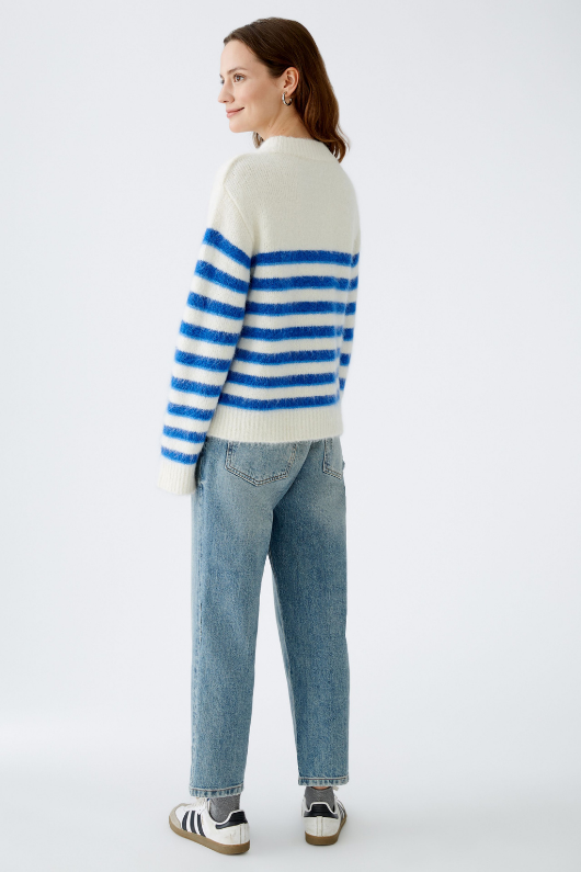 An image of the Oui Striped Jumper in Dark Blue White.